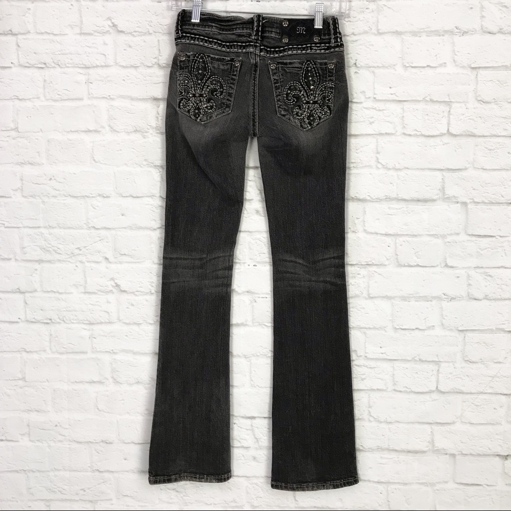 Miss Me Fleur De Lis Charcoal Bling BootCut Jeans